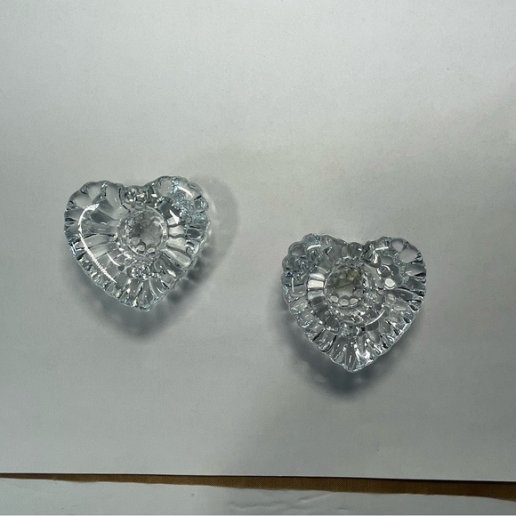 Mikasa Pair Heartfelt Heart Shaped Lead Crystal Taper Candle Stick Holders - Picture 8 of 11